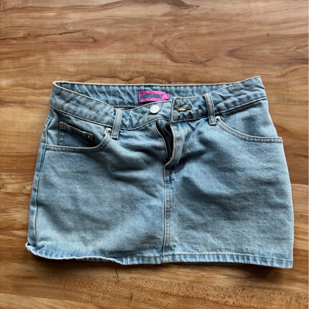 Edikted Light Blue Denim Mini Skirt